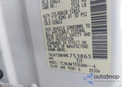 2021 Nissan Rogue Sv Intelligent Awd z USA, uszkodzony, nr VIN 5N1AT3BB4MC753865